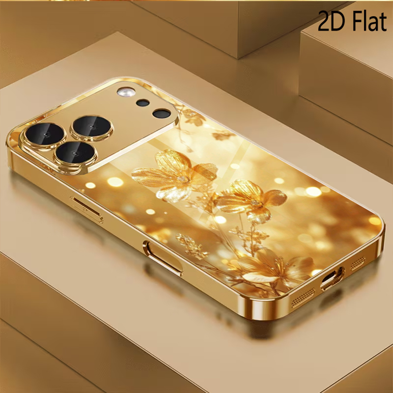Phone Cases H&M - Desain kaca tempered bermotif bunga emas